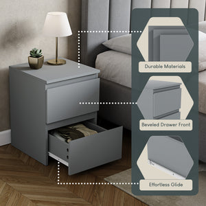 Denver 2-Drawer Large Bedside Chest - Grey
