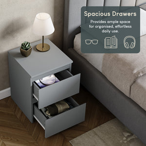 Denver 2-Drawer Large Bedside Chest - Grey