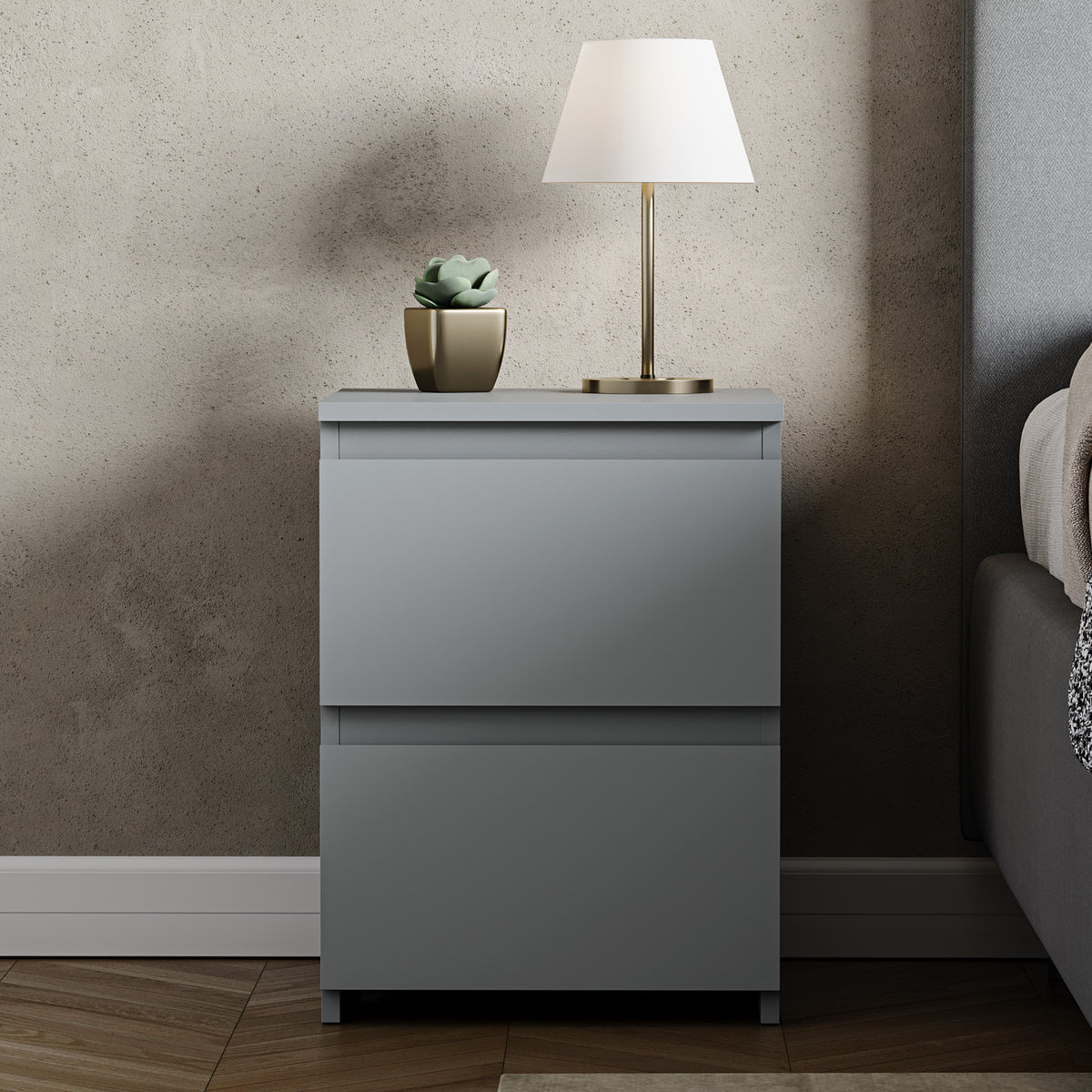 Denver 2-Drawer Large Bedside Chest - Grey