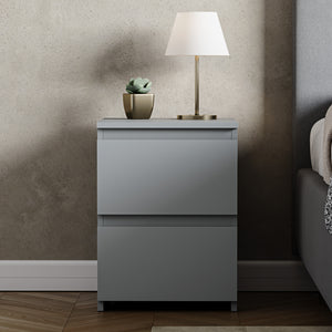 Denver 2-Drawer Large Bedside Chest - Grey
