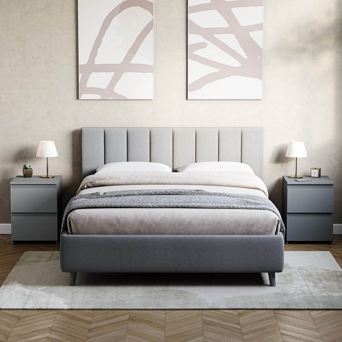 Denver 2-Drawer Large Bedside Chest - Grey