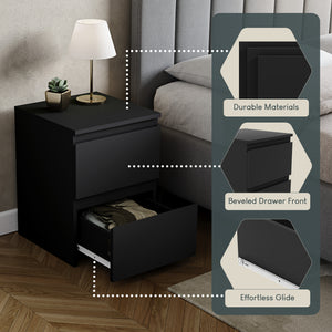 Denver 2-Drawer Large Bedside Chest - Black