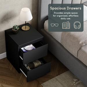 Denver 2-Drawer Large Bedside Chest - Black
