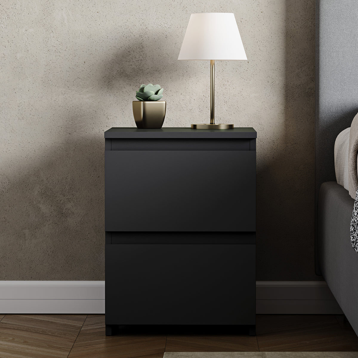 Denver 2-Drawer Large Bedside Chest - Black