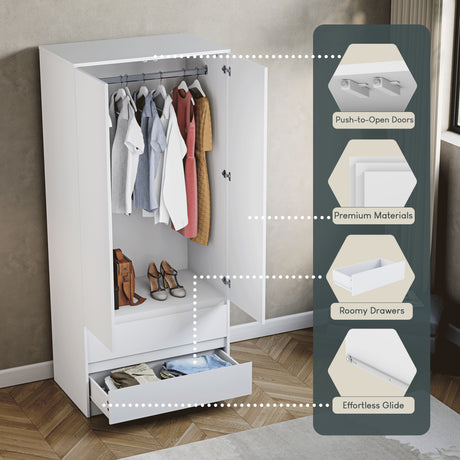 Denver 2 door 2 drawer wardrobe, White

