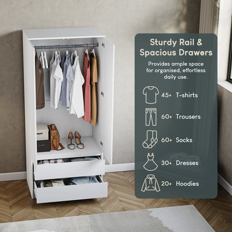 Denver 2 door 2 drawer wardrobe, White
