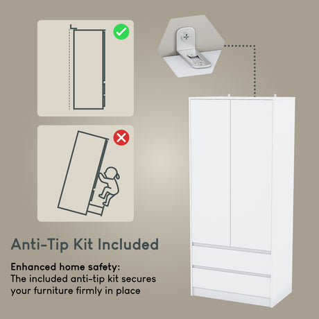 Denver 2 door 2 drawer wardrobe, White
