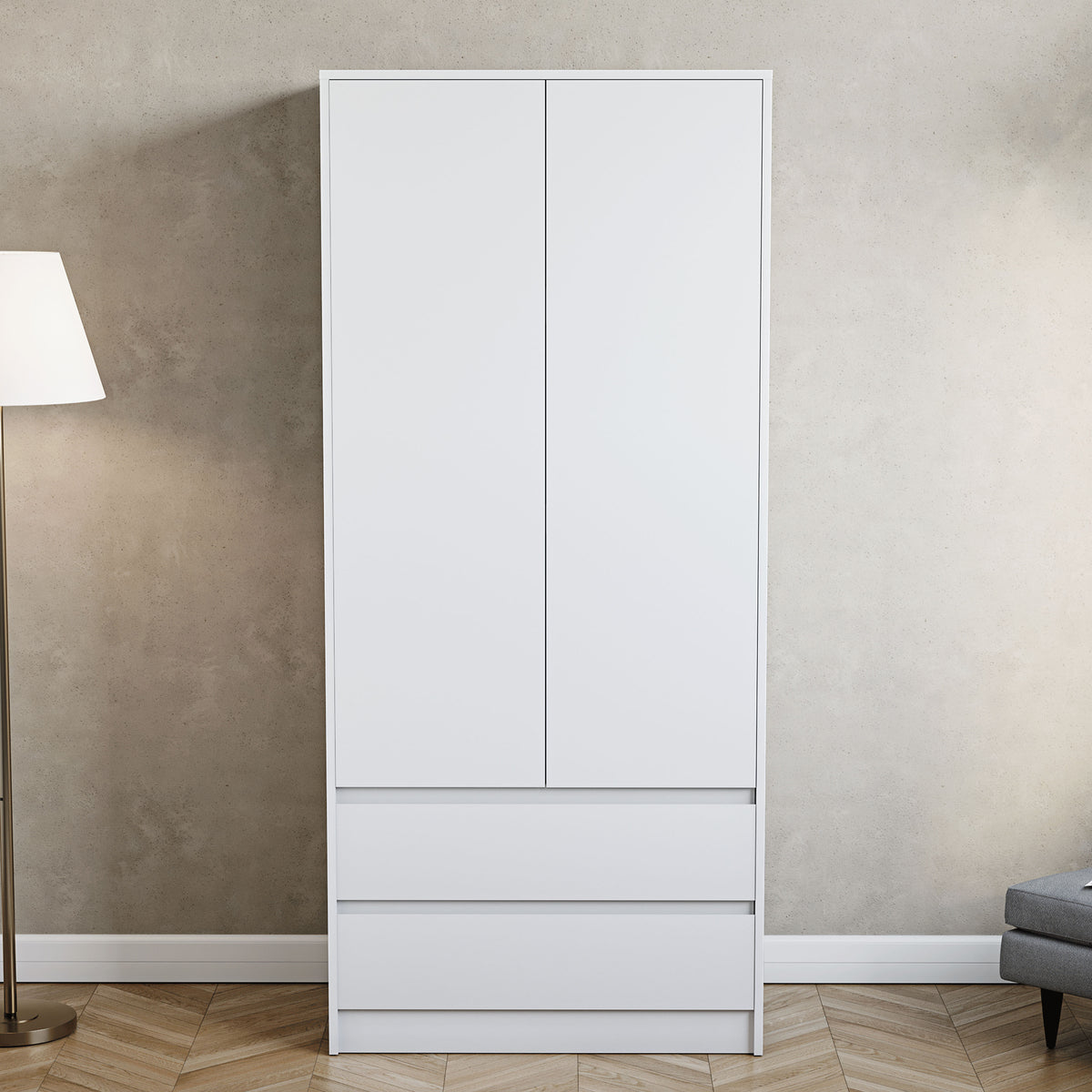 Denver 2 door 2 drawer wardrobe, White
