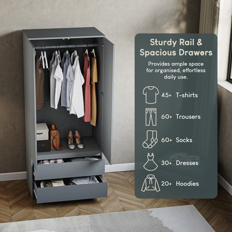 Denver 2 door 2 drawer wardrobe, Grey
