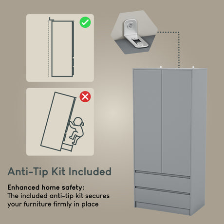 Denver 2 door 2 drawer wardrobe, Grey
