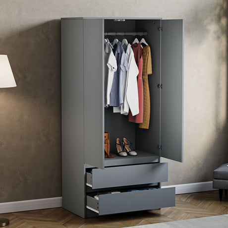 Denver 2 door 2 drawer wardrobe, Grey
