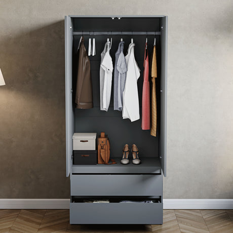 Denver 2 door 2 drawer wardrobe, Grey

