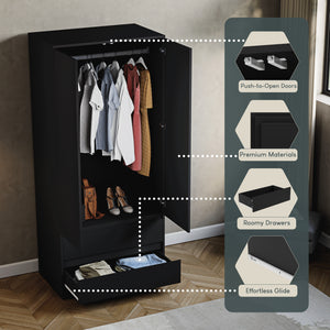 Denver 2 door 2 drawer wardrobe, Black
