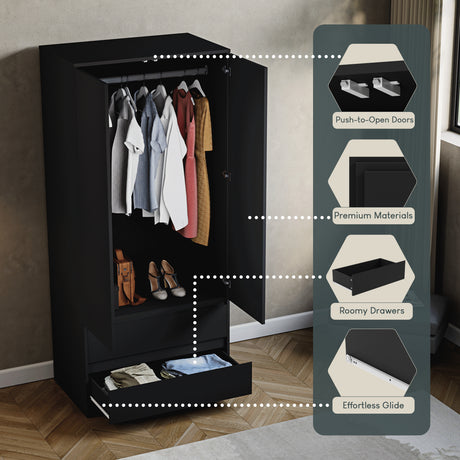 Denver 2 door 2 drawer wardrobe, Black
