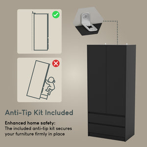 Denver 2 door 2 drawer wardrobe, Black
