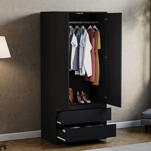 Denver 2 door 2 drawer wardrobe, Black
