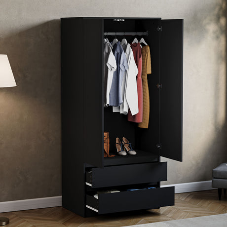 Denver 2 door 2 drawer wardrobe, Black

