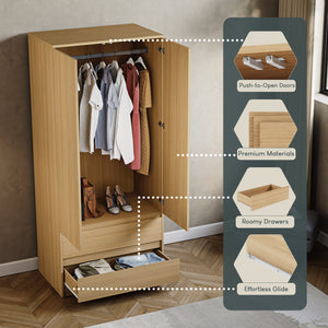 Denver 2-Door 2-Drawer Wardrobe, Pine