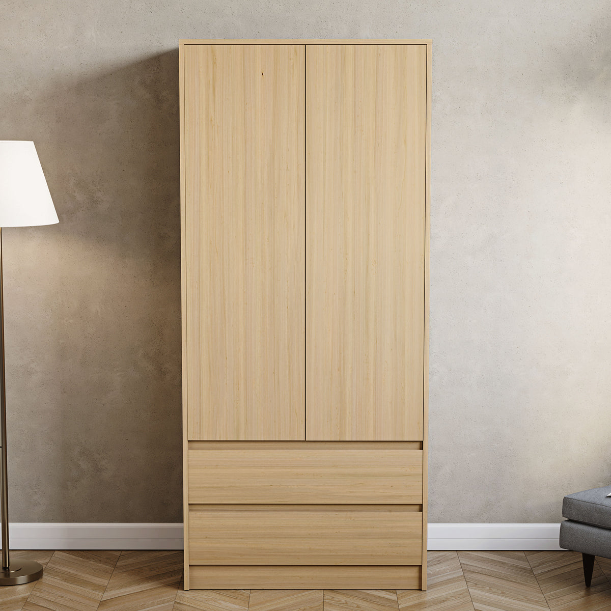 Denver 2-Door 2-Drawer Wardrobe, Pine