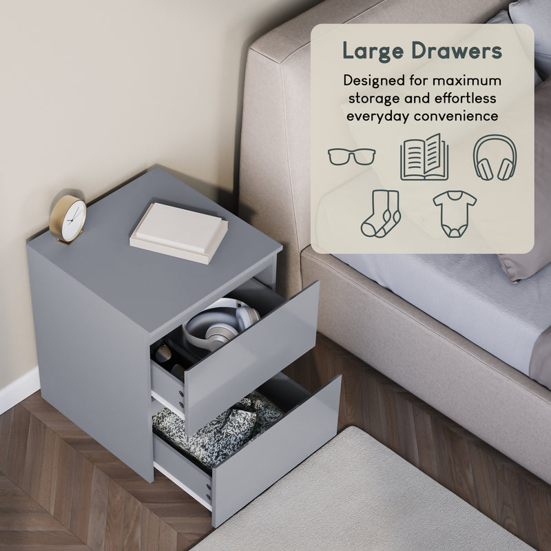 Glinton 2-Drawer Bedside Chest - Grey (FSC 100%)