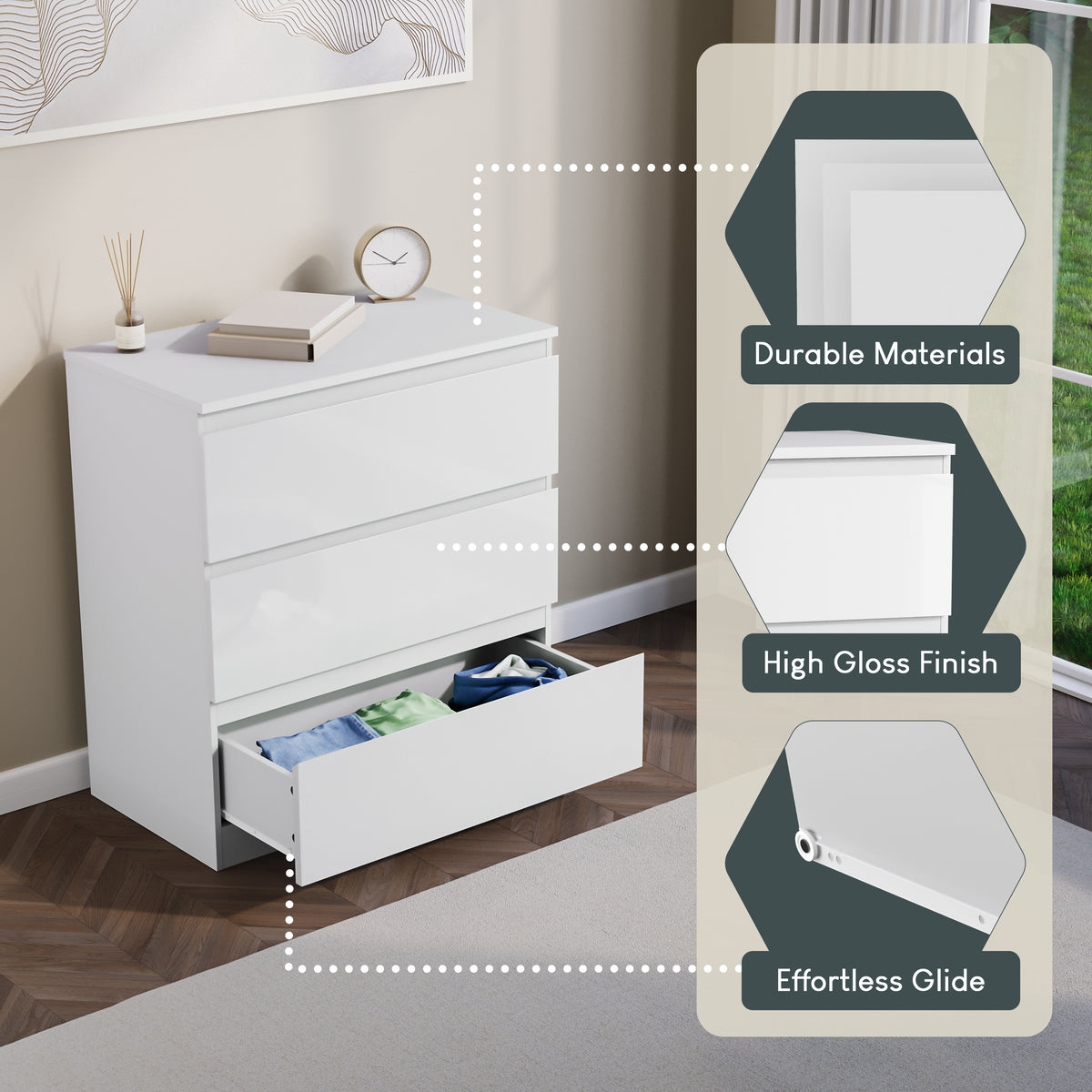 Glinton 3-Drawer Chest, White