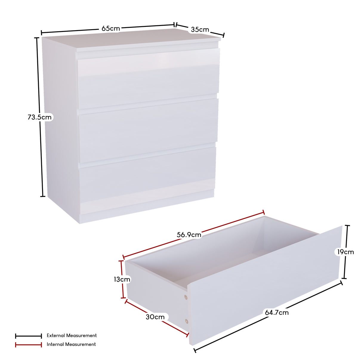 Glinton 3-Drawer Chest, White