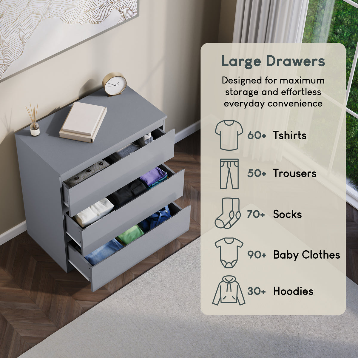 Glinton 3-Drawer Chest, Grey (FSC 100%)