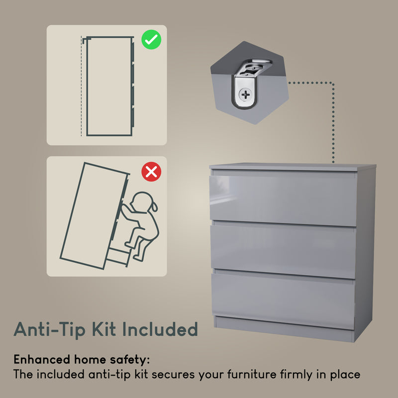 Glinton 3-Drawer Chest, Grey (FSC 100%)