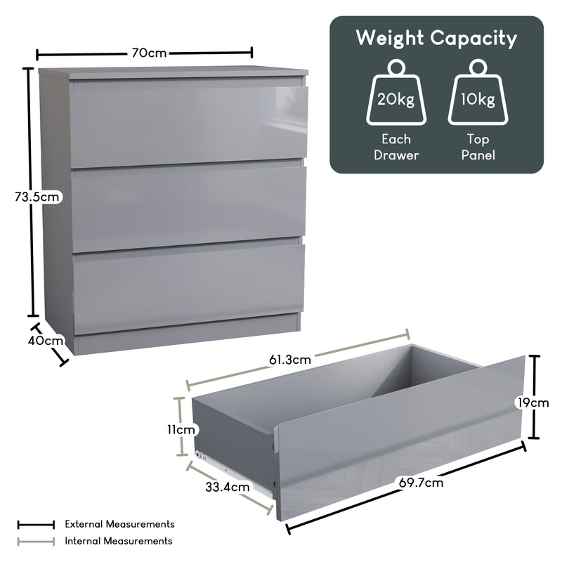 Glinton 3-Drawer Chest, Grey (FSC 100%)