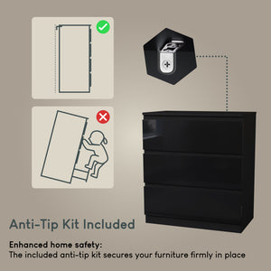 Glinton 3-Drawer Chest, Black (FSC 100%)