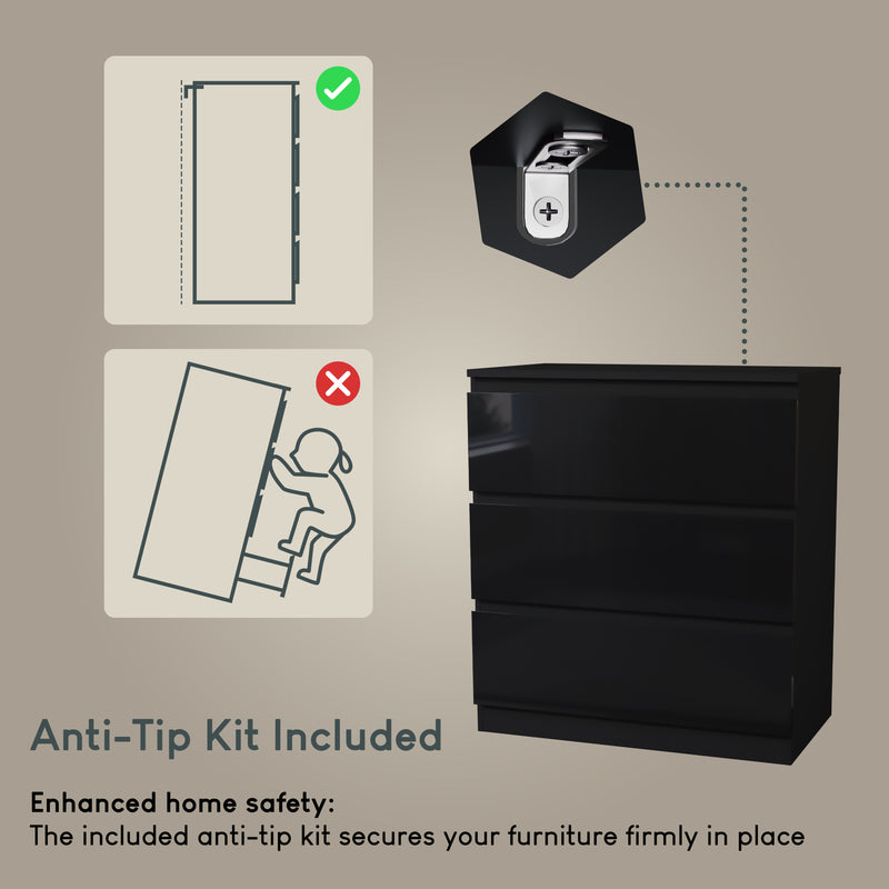 Glinton 3-Drawer Chest, Black (FSC 100%)