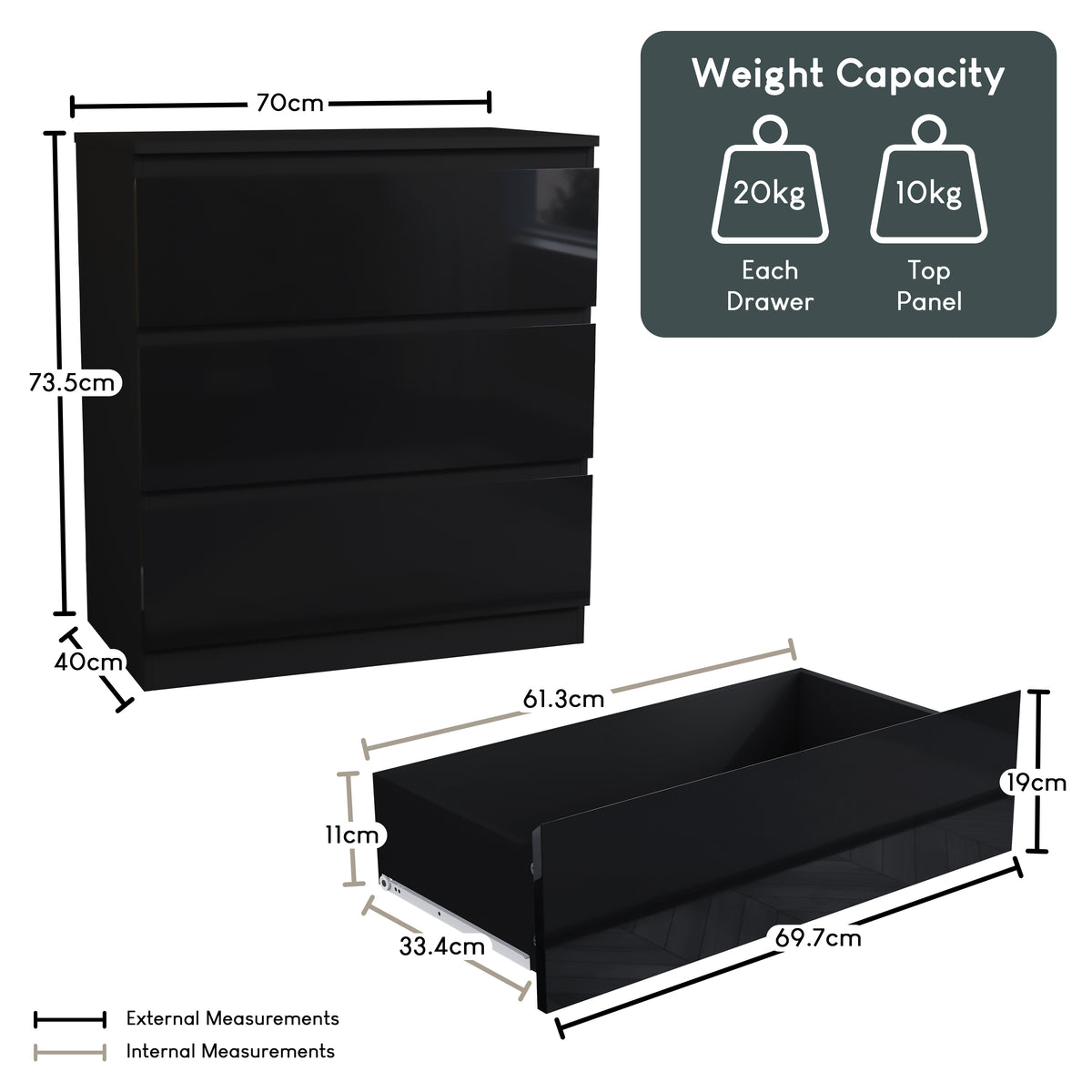 Glinton 3-Drawer Chest, Black (FSC 100%)