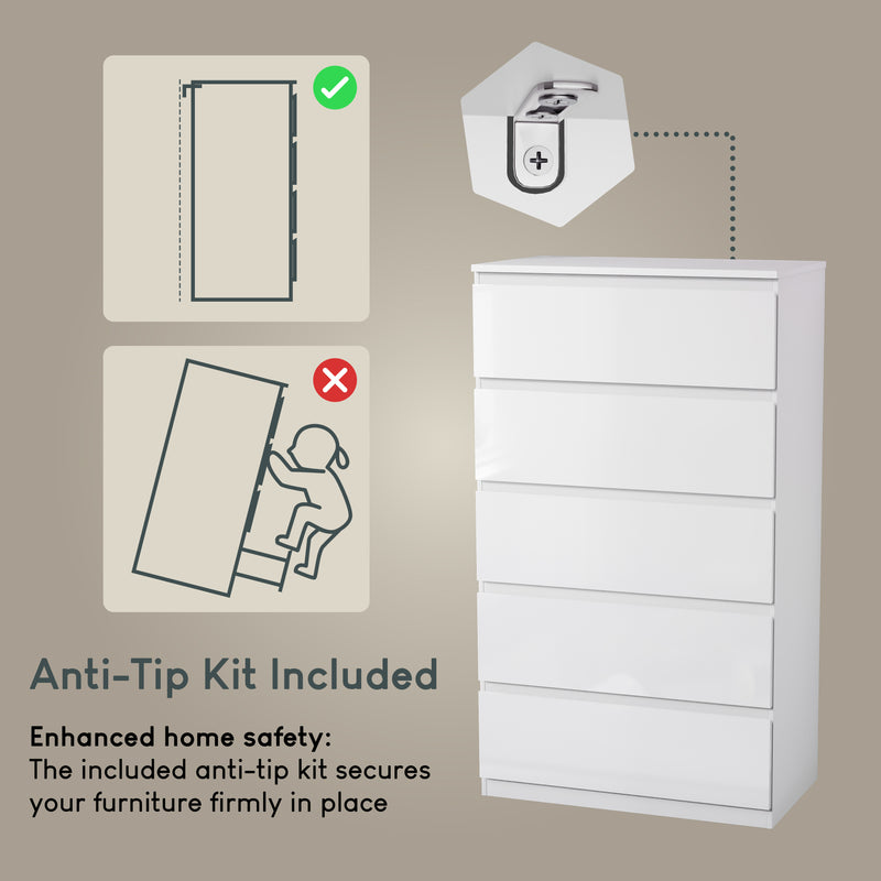 Glinton 5-Drawer Chest, White (FSC 100%)