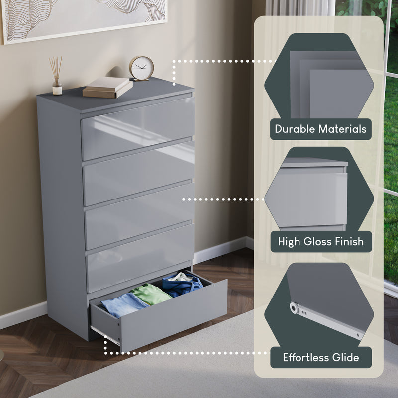 Glinton 5-Drawer Chest, Grey (FSC 100%)