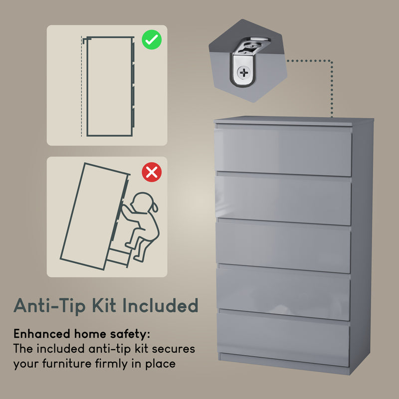 Glinton 5-Drawer Chest, Grey (FSC 100%)