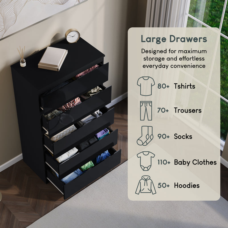 Glinton 5-Drawer Chest, Black (FSC 100%)