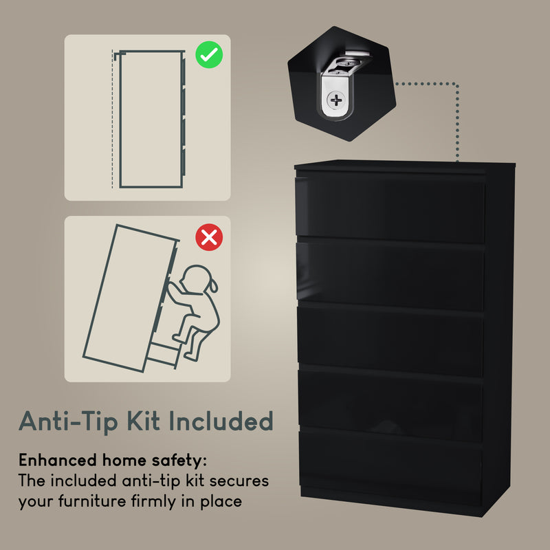 Glinton 5-Drawer Chest, Black (FSC 100%)