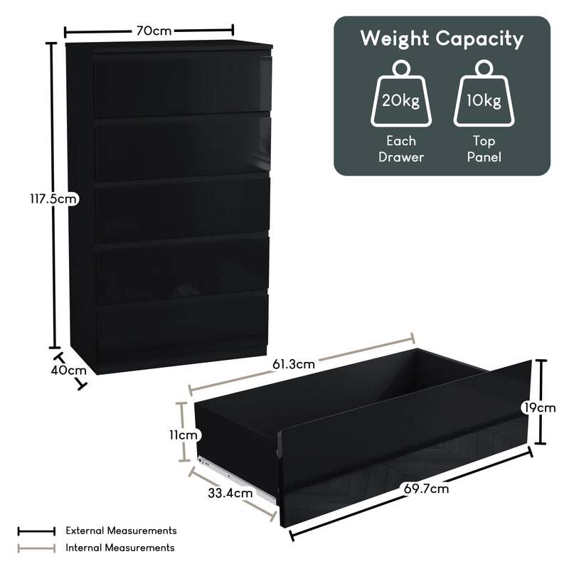 Glinton 5-Drawer Chest, Black (FSC 100%)