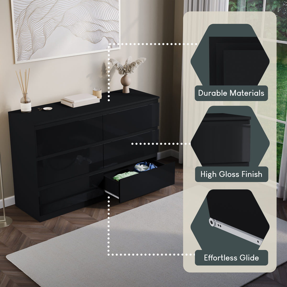 Glinton 6-Drawer Chest, Black (FSC 100%)