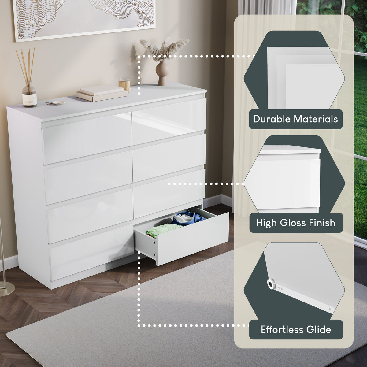 Glinton 8-Drawer Chest, White (FSC 100%)