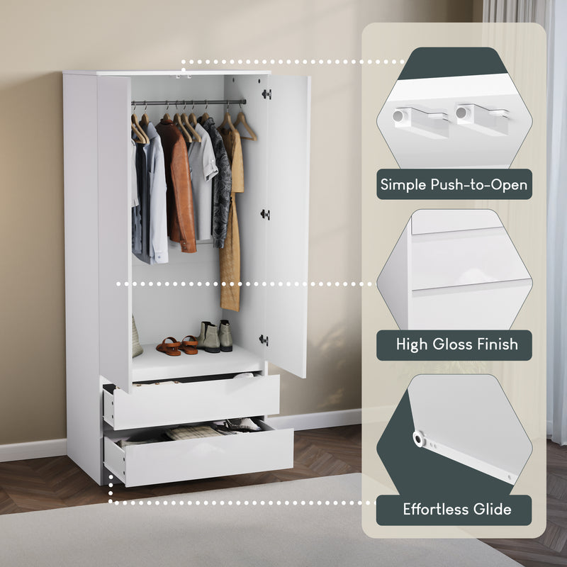 Glinton 2-Door 2-Drawer Wardrobe, White (FSC 100%)