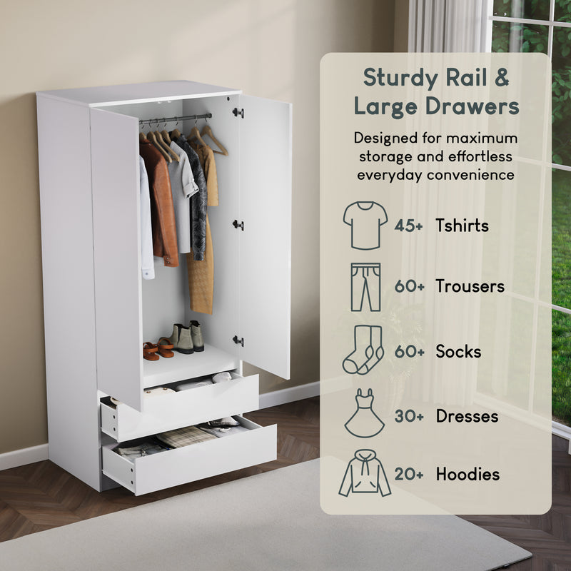 Glinton 2-Door 2-Drawer Wardrobe, White (FSC 100%)