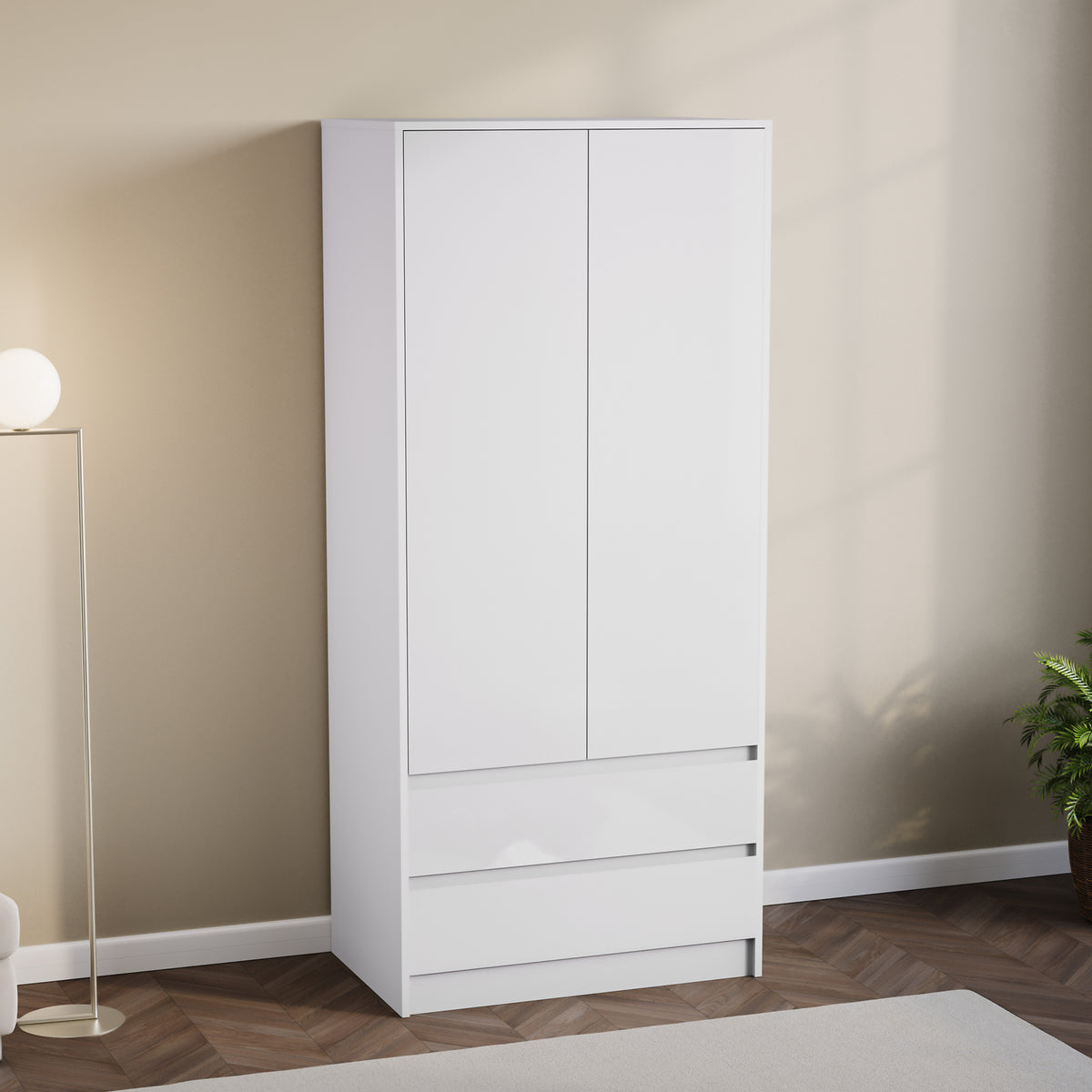 Glinton 2-Door 2-Drawer Wardrobe, White (FSC 100%)