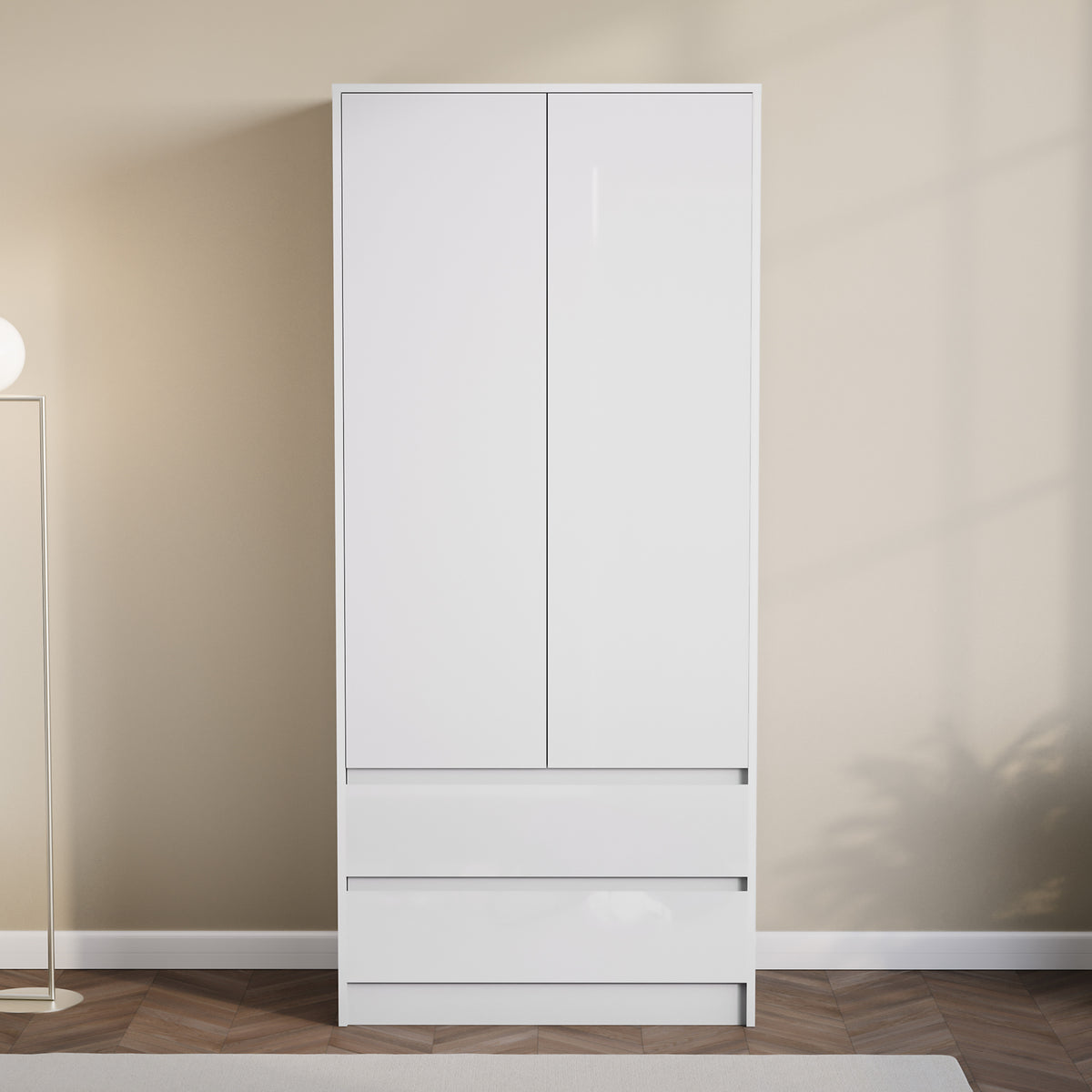 Glinton 2-Door 2-Drawer Wardrobe, White (FSC 100%)