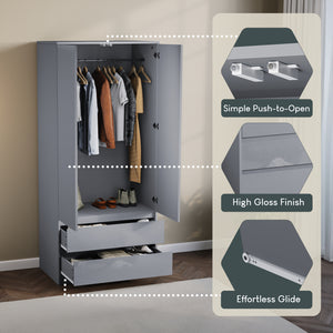 Glinton 2-Door 2-Drawer Wardrobe, Grey (FSC 100%)