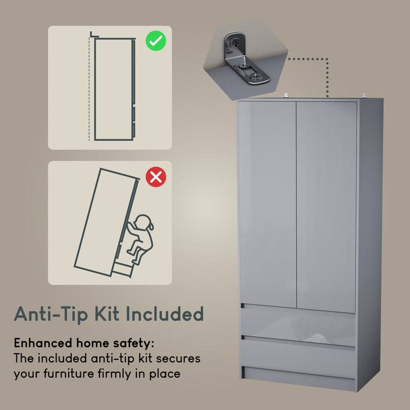 Glinton 2-Door 2-Drawer Wardrobe, Grey (FSC 100%)