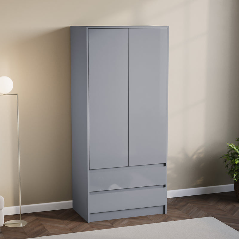 Glinton 2-Door 2-Drawer Wardrobe, Grey (FSC 100%)