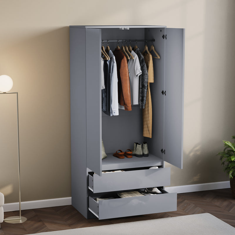 Glinton 2-Door 2-Drawer Wardrobe, Grey (FSC 100%)
