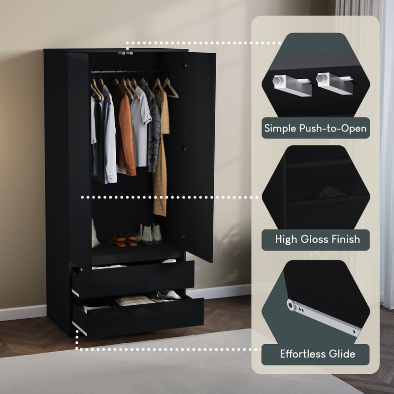 Glinton 2-Door 2-Drawer Wardrobe, Black (FSC 100%)