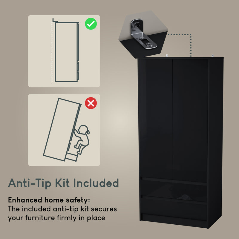 Glinton 2-Door 2-Drawer Wardrobe, Black (FSC 100%)